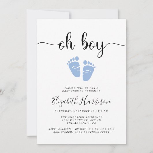 Oh Boy Blue Baby Dusche Einladung (Vorderseite)