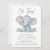 Oh Boy Blue Baby Elephant Baby Dusche Einladung (Vorderseite)