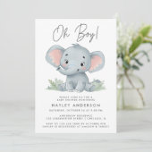Oh Boy Blue Baby Elephant Baby Dusche Einladung (Stehend Vorderseite)