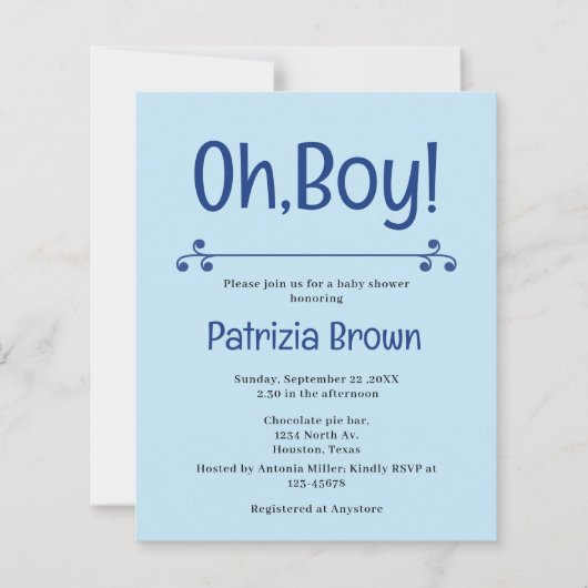 Oh Boy Blue Baby Shower  Invitation (Vorderseite)