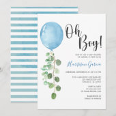 Oh Boy Blue Balloon Baby Dusche Einladung (Vorne/Hinten)