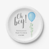 Oh Boy Blue Balloon Baby Shower Pappteller (Vorderseite)