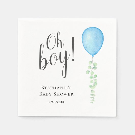 Oh Boy Blue Balloon Baby Shower Serviette (Vorderseite)