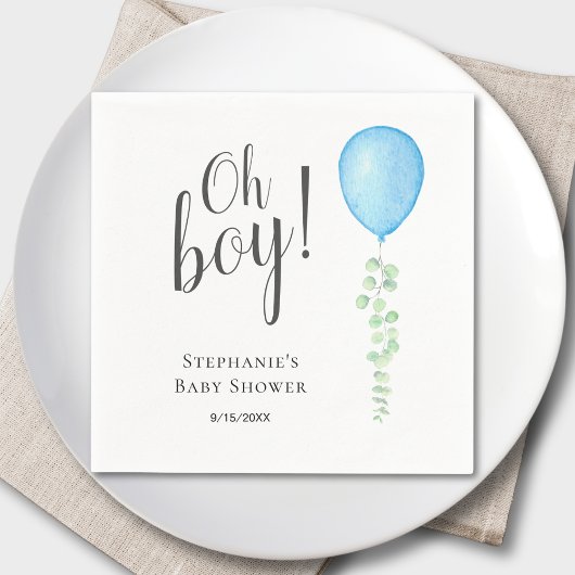 Oh Boy Blue Balloon Baby Shower Serviette