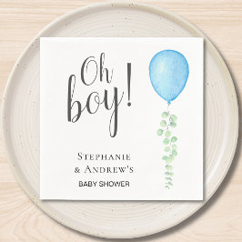 Oh Boy Blue Balloon Couple's Baby Shower Serviette