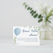 Oh Boy Blue Balloon Eucalyptus Baby Dusche Begleitkarte (Stehend Vorderseite)