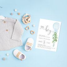 Oh Boy Blue Balloon Eucalyptus Baby Showdown Invit