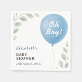 Oh Boy Blue Balloon Eucalyptus Baby Shower Serviette (Vorderseite)