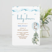 Oh Boy Blue Balloon Eucalyptus Baby Showroom Invit Einladung (Stehend Vorderseite)