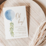 Oh Boy Blue Balloon Eucalyptus Foliage Baby Dusche Einladung<br><div class="desc">Feiern Sie Ihren kleinen Jungen und laden Sie Ihre Freunde und Lieben ein,  Ihre Babydusche mit diesem bezaubernden Aquarellballon und der Gestaltung des Blattwerks zu feiern.</div>