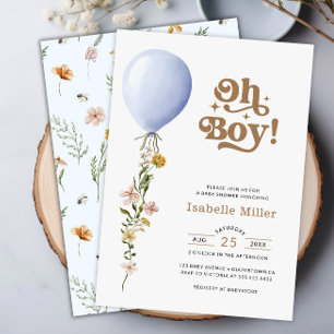Oh Boy Blue Balloon Floral Baby Dusche Einladung