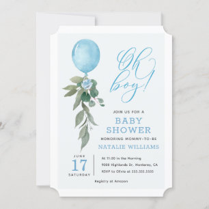 Oh Boy Blue Balloon Greenerenery Baby Shower Einladung
