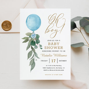 Oh Boy Blue Balloon Greenerenery Baby Shower Einladung