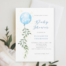 Oh Boy Blue Balloon Soft Greenery Boy Baby Shower