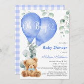 Oh Boy Blue Balloons Niedlich Bear Baby Boy Dusche Einladung (Vorne/Hinten)