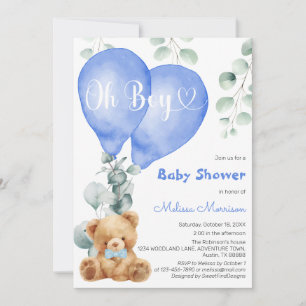 Oh Boy Blue Balloons Niedlich Bear Baby Boy Dusche Einladung