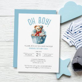 Oh, Boy Blue Bear Animal Baby Dusche Einladung