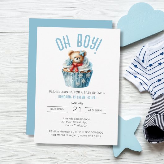 Oh, Boy Blue Bear Animal Baby Dusche Einladung
