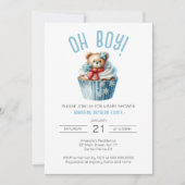 Oh, Boy Blue Bear Animal Baby Dusche Einladung (Vorderseite)