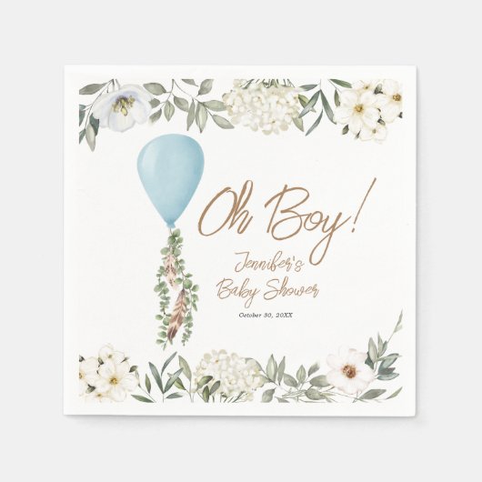 Oh Boy Blue Boho Balloon Baby Dusche Serviette (Vorderseite)