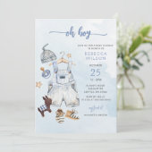 Oh, Boy Blue Boho Boy Baby Dusche Einladung (Stehend Vorderseite)