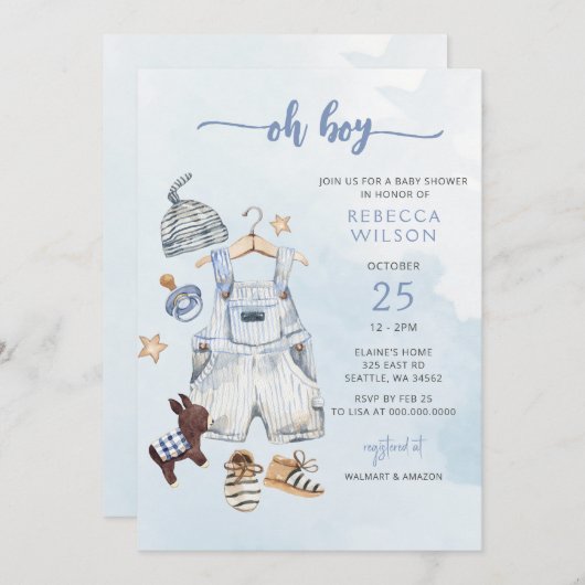 Oh, Boy Blue Boho Boy Baby Dusche Einladung (Vorne/Hinten)