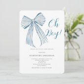  Oh Boy Blue Bow Baby Shower Einladung (Stehend Vorderseite)