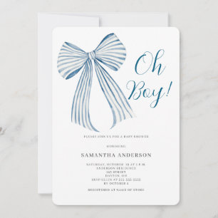 Oh Boy Blue Bow Baby Shower Einladung