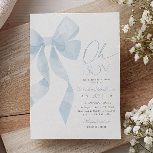 Oh Boy Blue Bow Baby Shower Einladung