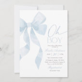 Oh Boy Blue Bow Baby Shower Einladung (Vorderseite)
