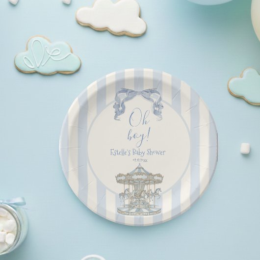 Oh Boy Blue Bow Carousel French Baby Shower Pappteller
