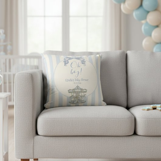 Oh Boy Blue Bow Carousel Horse Circus Baby Shower Kissen