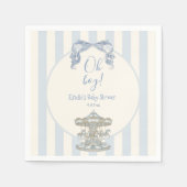 Oh Boy Blue Bow Karussellpferd Baby Shower  Serviette (Vorderseite)
