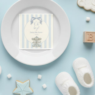 Oh Boy Blue Bow Karussellpferd Baby Shower Serviette