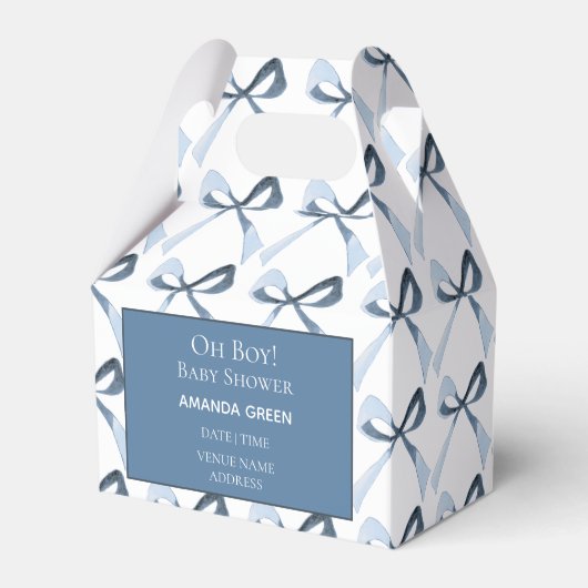 Oh Boy Blue Bows Coquette Baby Dusche Gefallen Box Geschenkschachtel (Vorderseite)