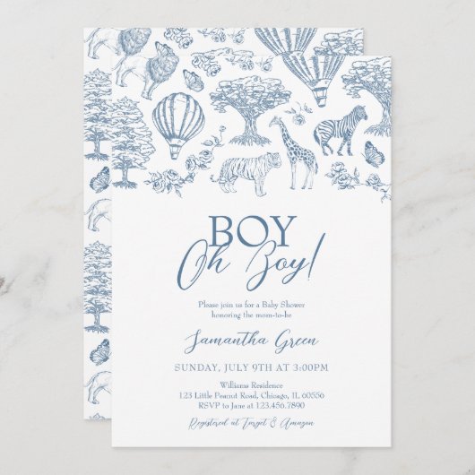 Oh Boy Blue Chinoiserie Safari Baby Dusche Einladung (Vorne/Hinten)