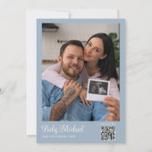Oh Boy Blue Clothesline Baby Shower Photo QR Code Einladung (Rückseite)
