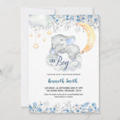 Oh Boy Blue Elephant Baby Dusche Einladung (Vorderseite)
