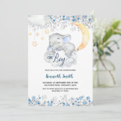 Oh Boy Blue Elephant Baby Dusche Einladung (Stehend Vorderseite)