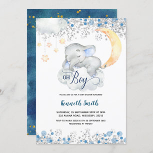 Oh Boy Blue Elephant Baby Dusche Einladung