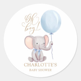 Oh Boy Blue Elephant Balloon Baby Shockaufkleber Runder Aufkleber