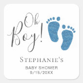 Oh Boy Blue Feet Baby Dusche Quadratischer Aufkleber (Vorderseite)