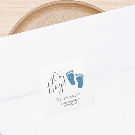 Oh Boy Blue Feet Baby Dusche Quadratischer Aufkleber