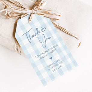Oh Boy Blue Gingham Baby Duwer Fevor Tags Geschenkanhänger