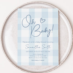 Oh Boy Blue Gingham Baby Shower Einladung