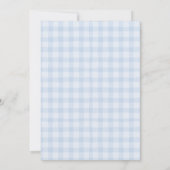 Oh Boy Blue Gingham und Greenery Baby Dusche Einladung (Rückseite)