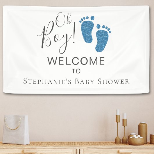 Oh, Boy Blue Glitzer Feet Baby Dusche Willkommen Banner