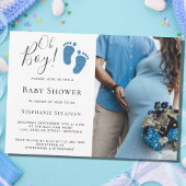 Oh Boy Blue Glitzer Feet Foto Baby Dusche Einladung