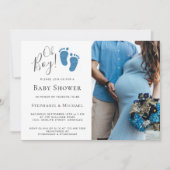Oh, Boy Blue Glitzer Feet Foto Couples Kinderdusch Einladung (Vorderseite)