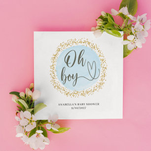 Oh Boy Blue Gold Confetti Baby Dusche Serviette